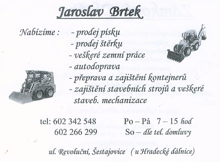 písek, stavební stroje, autodoprava Jaroslav Brtek