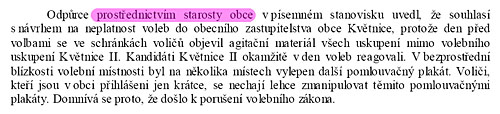 Usnesení soudu k platnosti voleb 2010 v Květnici - výtah z rozhodnutí 2