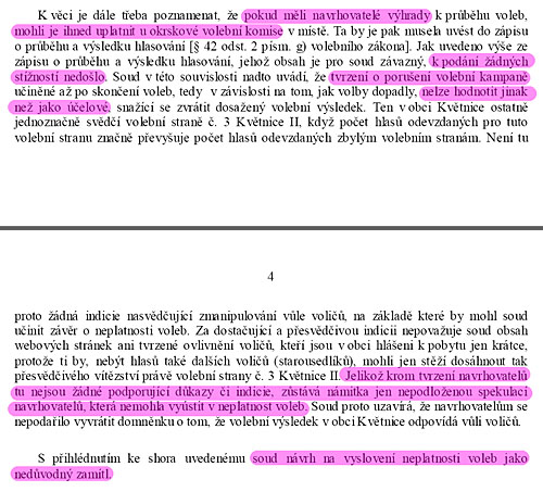 Usnesení soudu k platnosti voleb 2010 v Květnici - výtah z rozhodnutí 5