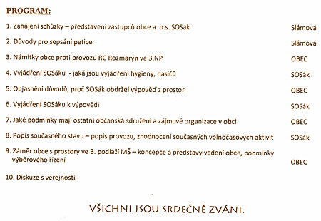 Pozvánka na schůzku vedení obce Sibřina s o.s. SOSák 14.11.2012